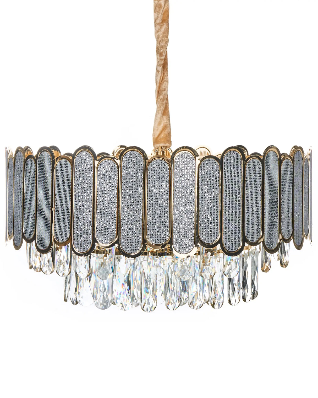 Chandelier Brass Metal and Glass Crystals  46 cm Pendant Lamp Glamour Style Beliani