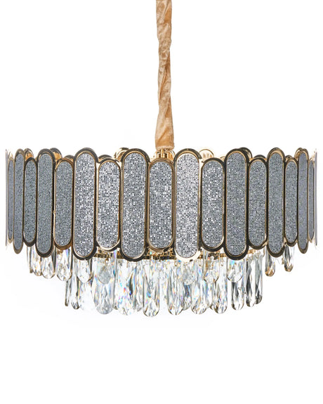 Chandelier Brass Metal and Glass Crystals  46 cm Pendant Lamp Glamour Style Beliani
