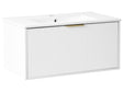 Wall Mounted Vanity Unit White Engineered Wood Bathroom Cabinet Ceramic Basin 80 cm Gold Handle Modern Design Beliani