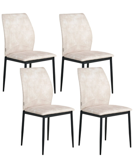 Set of 4 Dining Chairs Light Beige Fabric Upholstery Padded Seat Sleek Metal Legs Beliani