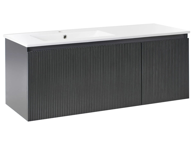Wall Mounted Vanity Unit with Basin Black Engineered Wood Bathroom Cabinet Storage Ceramic Sink 120 cm Modern Design Beliani