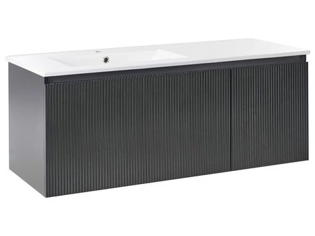 Wall Mounted Vanity Unit with Basin Black Engineered Wood Bathroom Cabinet Storage Ceramic Sink 120 cm Modern Design Beliani