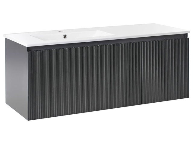 Wall Mounted Vanity Unit with Basin Black Engineered Wood Bathroom Cabinet Storage Ceramic Sink 120 cm Modern Design Beliani