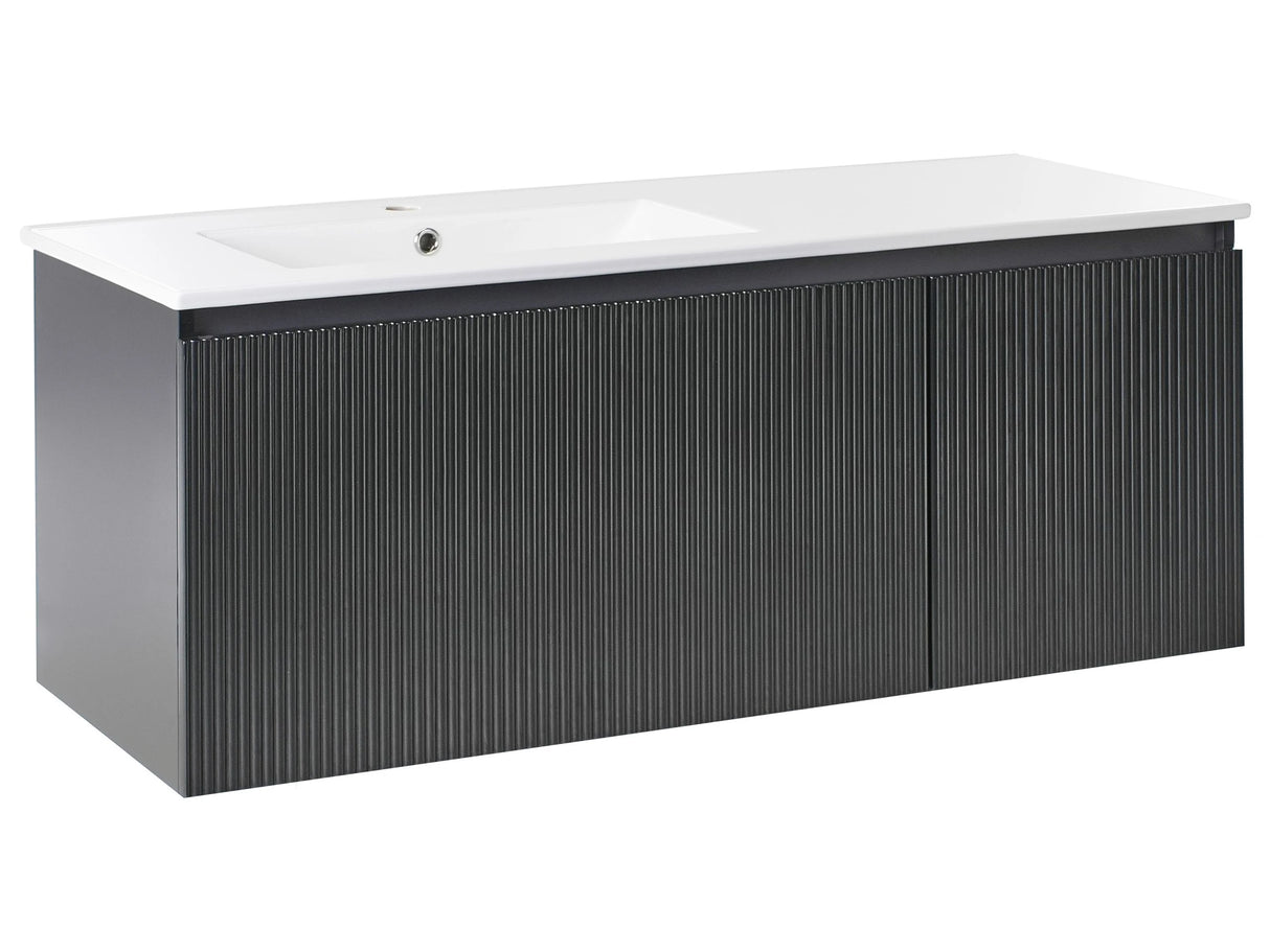 Wall Mounted Vanity Unit with Basin Black Engineered Wood Bathroom Cabinet Storage Ceramic Sink 120 cm Modern Design Beliani