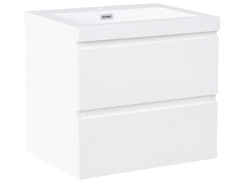 Wall Mounted Vanity Unit with Basin to Bathroom White MDF Wood 2 Drawers 60 x 46 cm Modern Beliani