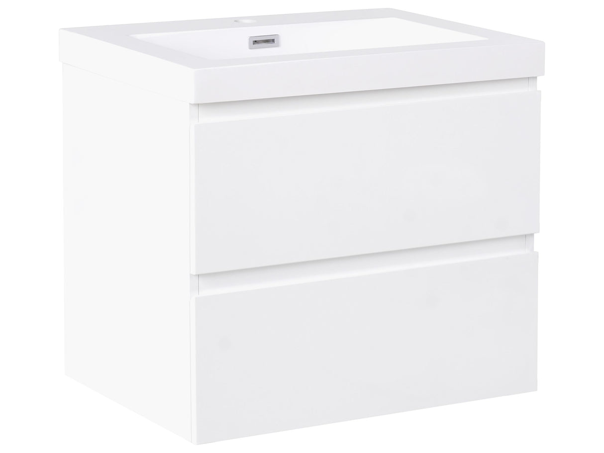 Wall Mounted Vanity Unit with Basin to Bathroom White MDF Wood 2 Drawers 60 x 46 cm Modern Beliani