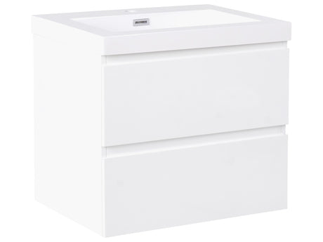Wall Mounted Vanity Unit with Basin to Bathroom White MDF Wood 2 Drawers 60 x 46 cm Modern Beliani