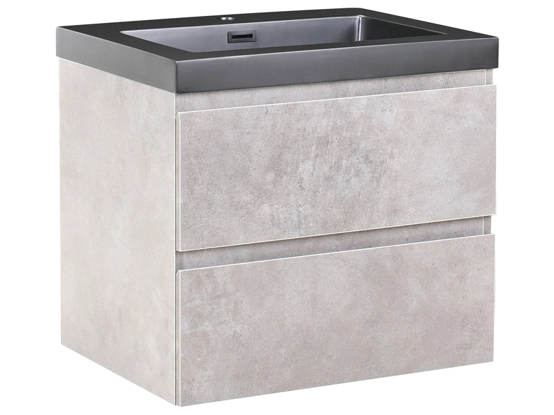 Wall Mounted Vanity Unit with Basin to Bathroom Grey MDF Wood 2 Drawers 60 x 46 cm Modern Beliani