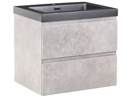 Wall Mounted Vanity Unit with Basin to Bathroom Grey MDF Wood 2 Drawers 60 x 46 cm Modern Beliani