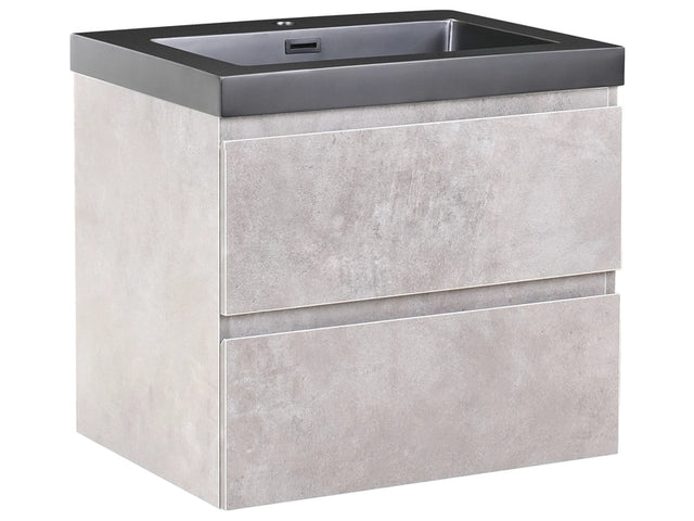 Wall Mounted Vanity Unit with Basin to Bathroom Grey MDF Wood 2 Drawers 60 x 46 cm Modern Beliani