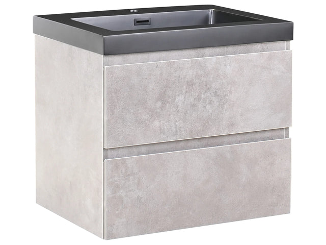 Wall Mounted Vanity Unit with Basin to Bathroom Grey MDF Wood 2 Drawers 60 x 46 cm Modern Beliani