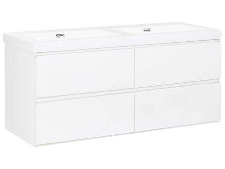 Wall Mounted Vanity Unit with Basin to Bathroom White MDF Wood 4 Drawers 120 x 46 cm Modern Beliani