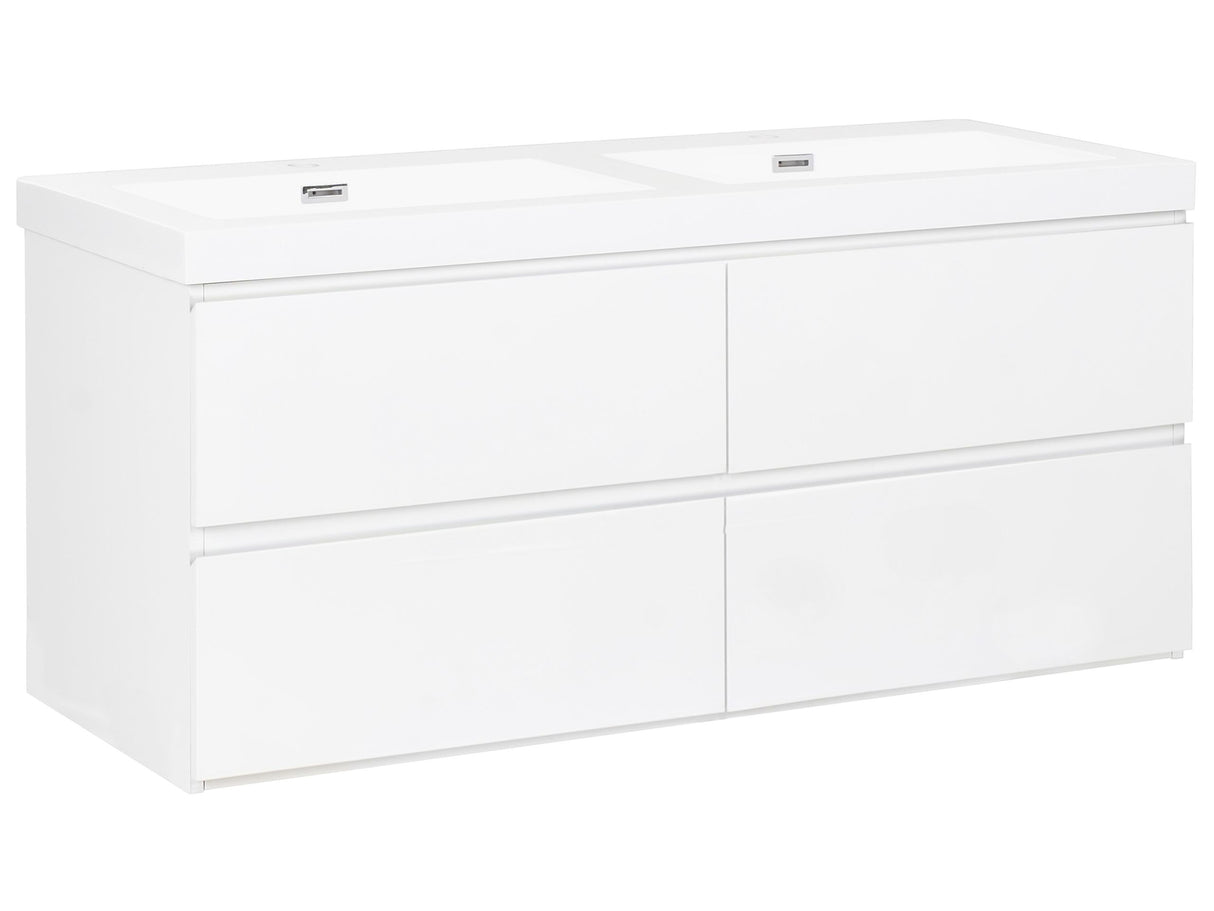 Wall Mounted Vanity Unit with Basin to Bathroom White MDF Wood 4 Drawers 120 x 46 cm Modern Beliani
