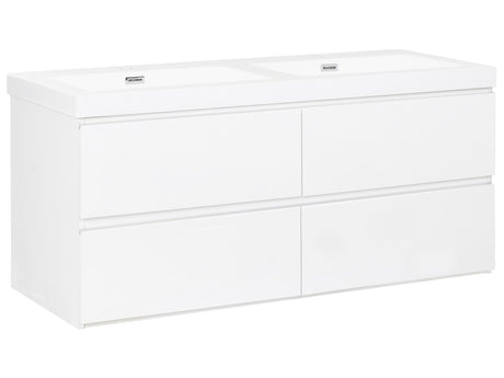 Wall Mounted Vanity Unit with Basin to Bathroom White MDF Wood 4 Drawers 120 x 46 cm Modern Beliani