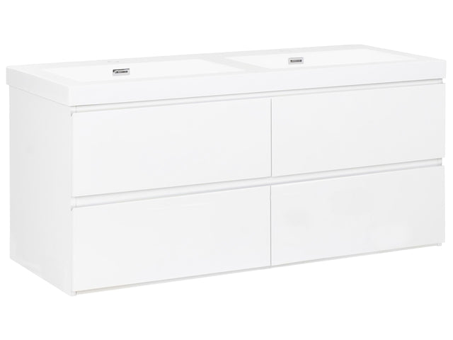 Wall Mounted Vanity Unit with Basin to Bathroom White MDF Wood 4 Drawers 120 x 46 cm Modern Beliani