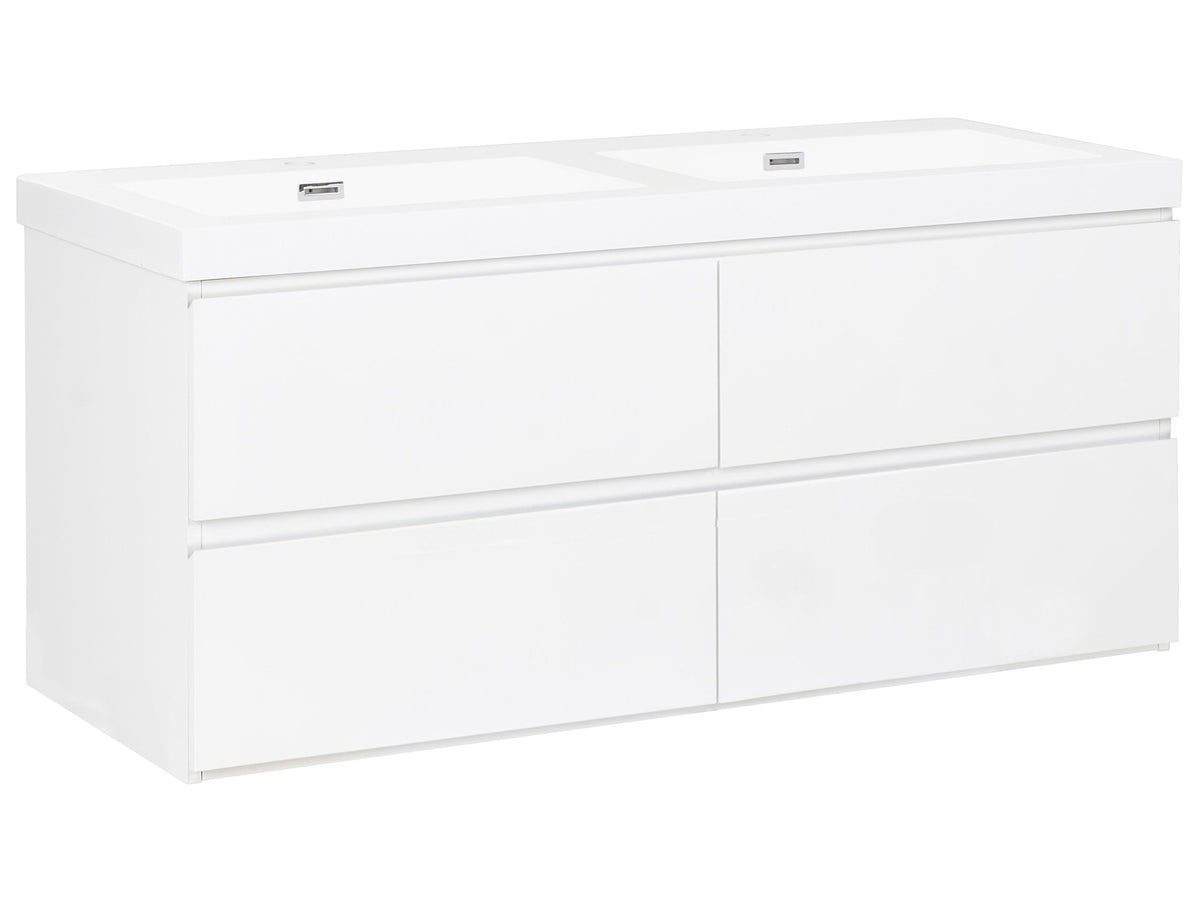 Wall Mounted Vanity Unit with Basin to Bathroom White MDF Wood 4 Drawers 120 x 46 cm Modern Beliani