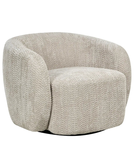 Swivel Armchair Beige Polyester Upholstery with Armrests Wide Seat Living Room Modern Beliani