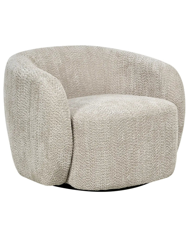 Swivel Armchair Beige Polyester Upholstery with Armrests Wide Seat Living Room Modern Beliani