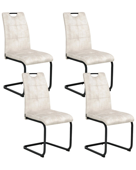 Set of 4 Dining Chairs Light Beige Fabric Upholstery Padded Seat Sleek Metal Legs Beliani