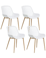 Set of 4 Dining Chairs White Synthetical Material Frame Iron Wood Looks Like Legs Dining Room Beliani