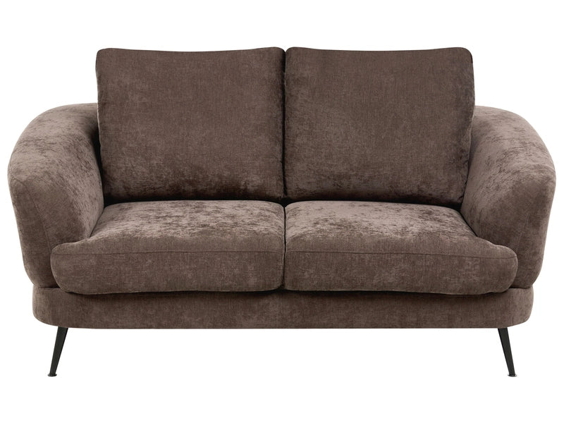 2 Seater Sofa Dark Brown Chenille Upholstery Iron Black Legs with Armrests Living Room Reading Corner Traditional Style Beliani