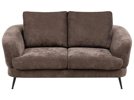 2 Seater Sofa Dark Brown Chenille Upholstery Iron Black Legs with Armrests Living Room Reading Corner Traditional Style Beliani