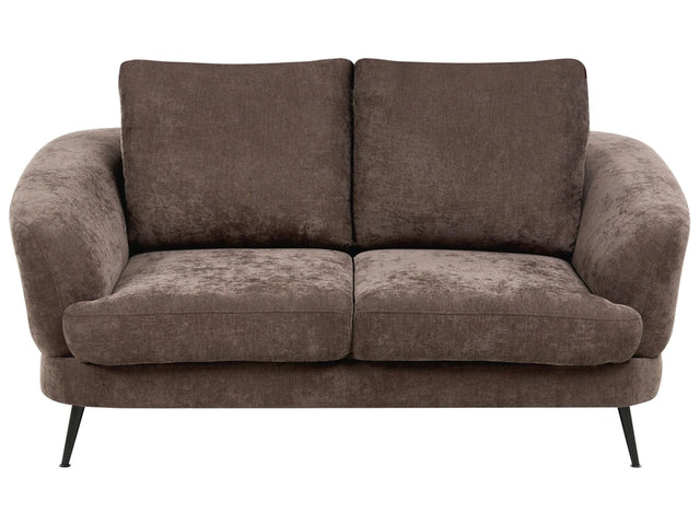 2 Seater Sofa Dark Brown Chenille Upholstery Iron Black Legs with Armrests Living Room Reading Corner Traditional Style Beliani