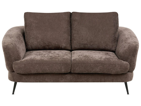 2 Seater Sofa Dark Brown Chenille Upholstery Iron Black Legs with Armrests Living Room Reading Corner Traditional Style Beliani