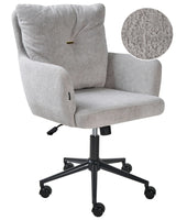 Office Chair Grey Boucle Polyester Fabric Black Metal Frame Upholstered Swivel Function Adjustable Office Furniture Beliani