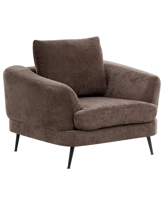 Armchair Dark Brown Chenille Upholstery Iron Legs with Armrests Living Room Reading Corner Modern Style Beliani