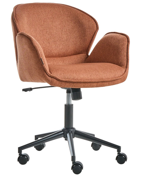 Office Chair Orange Polyester Fabric Black Metal Frame Upholstered Swivel Function Adjustable Office Furniture Beliani