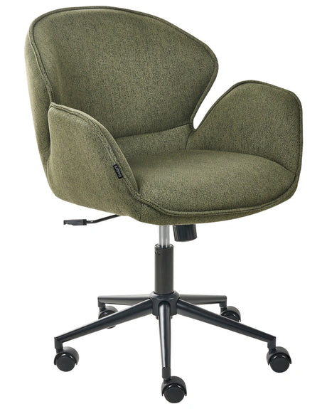 Office Chair Green Polyester Fabric Black Metal Frame Upholstered Swivel Function Adjustable Office Furniture Beliani