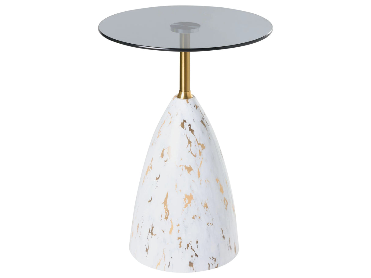 Side Table White and Black Metal Tempered Glass Top Marble Effect Small Coffee Table End Table Glamour Style Beliani