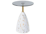 Side Table White and Black Metal Tempered Glass Top Marble Effect Small Coffee Table End Table Glamour Style Beliani