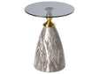 Side Table Black Metal Tempered Glass Top Marble Effect Small Coffee Table End Table Glamour Style Beliani