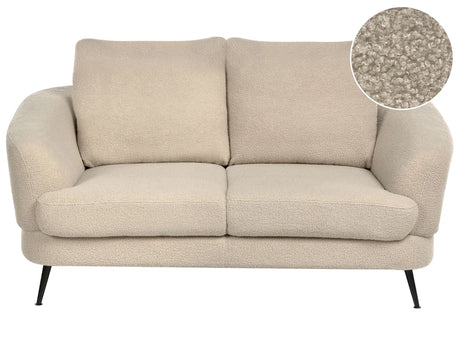 2 Seater Sofa Light Beige Boucle Upholstery Iron Black Legs with Armrests Living Room Reading Corner Modern Style Beliani