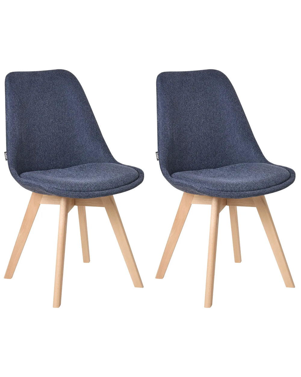 Set of 2 Dining Chairs Dark Blue Upholstery Seat Sleek Wooden Legs Modern Design Beliani