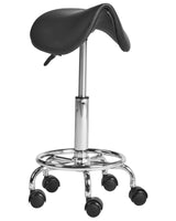 Office Saddle Stool Black Faux Leather Metal Frame Upholstered Swivel Function Adjustable Height Office Furniture Beliani