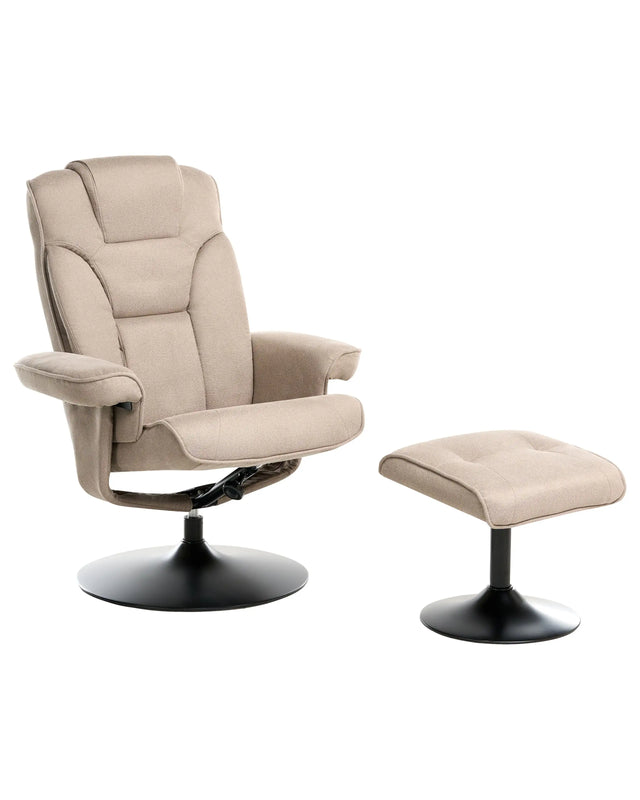Recliner Armchair Taupe with Footstool Poylester Fabric Swivel Upholstered Metal Frame Retro Design Beliani