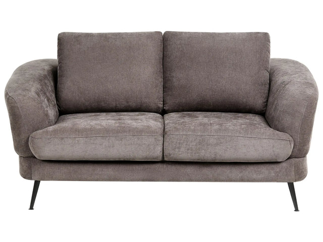 2 Seater Sofa Taupe Chenille Upholstery Iron Black Legs with Armrests Living Room Reading Corner Modern Style Beliani