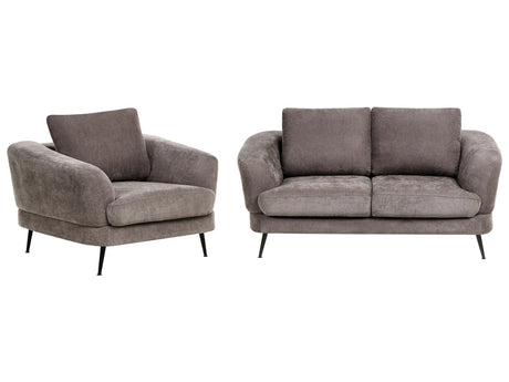 3 Seater Sofa Set Taupe Chenille Upholstery Iron Legs with Armrests Living Room Modern Style Beliani