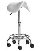 Office Saddle Stool White Faux Leather Metal Frame Upholstered Swivel Function Adjustable Height Office Furniture Beliani