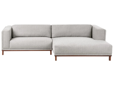 Left-Hand Corner Sofa Grey Fabric Polyester Upholstery Wooden Legs 4 Seater Thickly Padded Modern Style Living Room Furniture Beliani