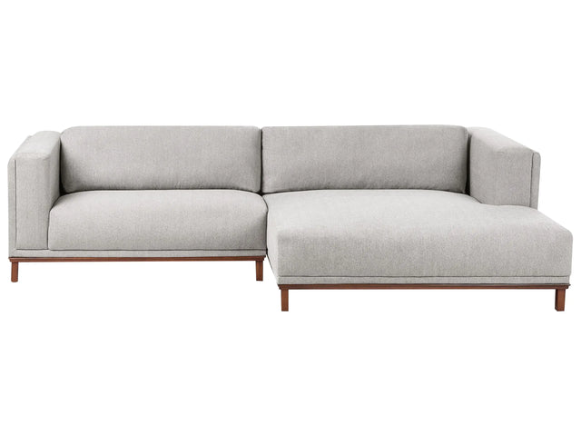 Left-Hand Corner Sofa Grey Fabric Polyester Upholstery Wooden Legs 4 Seater Thickly Padded Modern Style Living Room Furniture Beliani