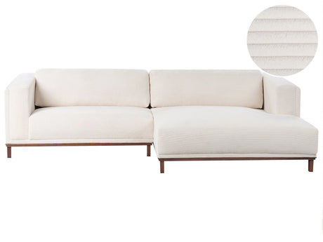 Left-Hand Corner Sofa Light Beige CorduroyUpholstery Wooden Legs 4 Seater Thickly Padded Modern Style Living Room Furniture Beliani