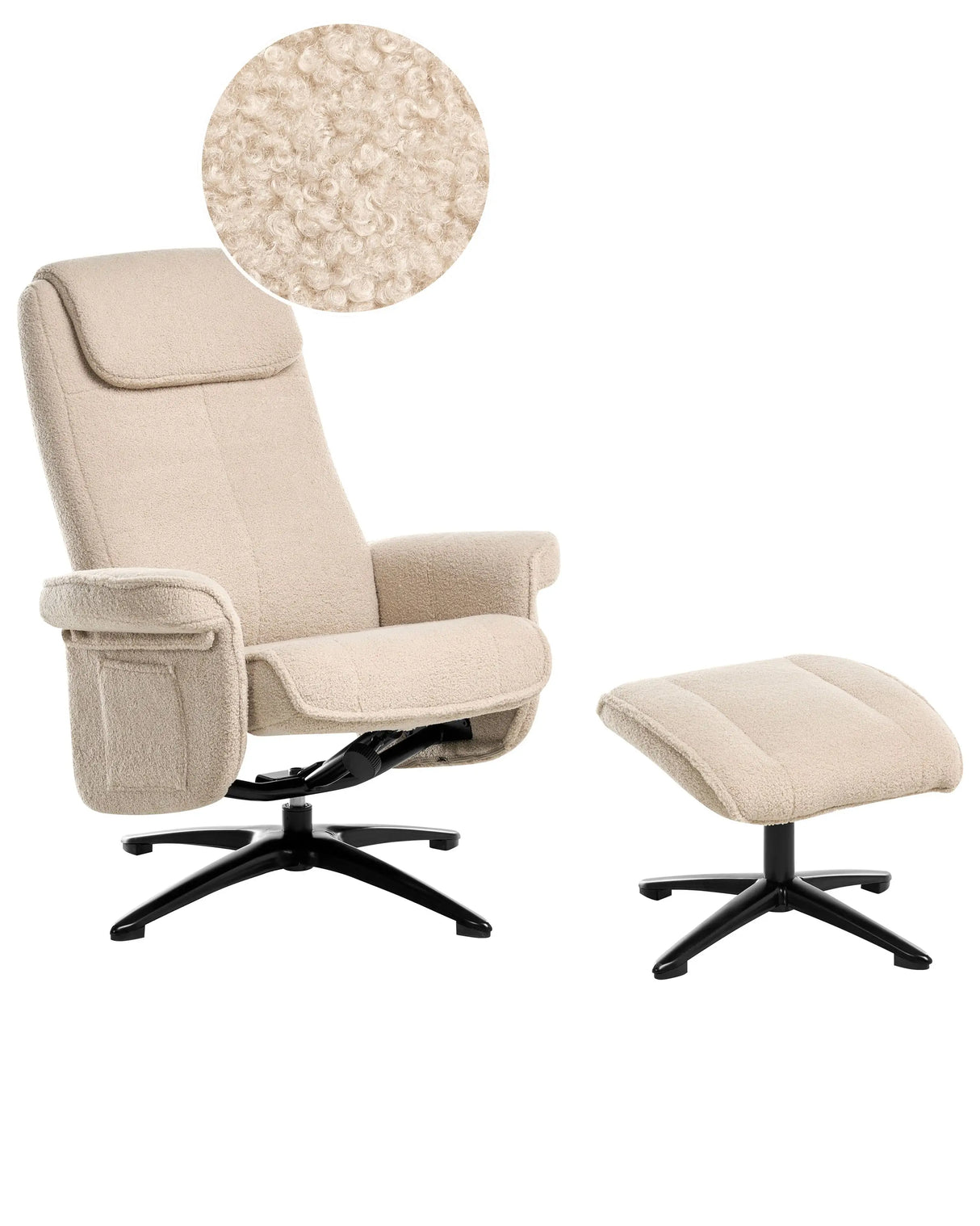 Recliner Armchair Beige with Footstool Boucle Fabric Swivel Upholstered Metal Frame Retro Design Beliani