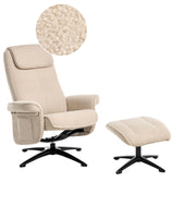 Recliner Armchair Beige with Footstool Boucle Fabric Swivel Upholstered Metal Frame Retro Design Beliani