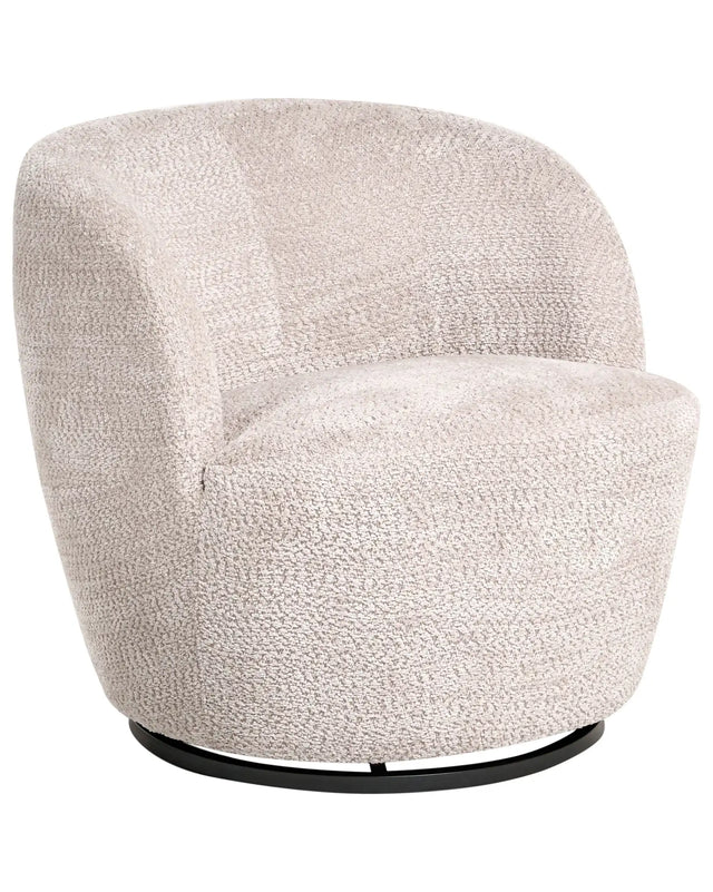 Swivel Armchair Beige Chenille Upholstery with Armrests Wide Seat Living Room Modern Beliani