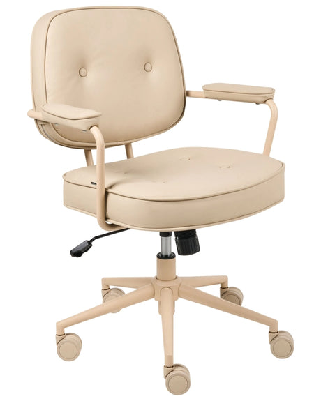 Office Chair Beige Faux Leather Black Metal Frame Upholstered Swivel Function Adjustable Office Furniture Beliani