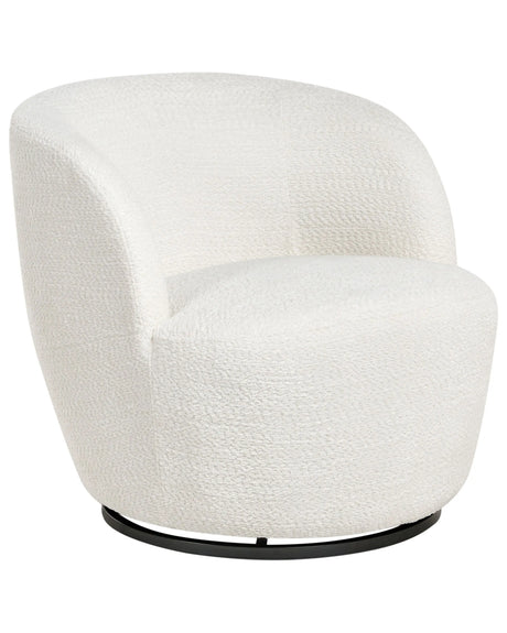 Swivel Armchair Off-White Chenille Polyester Upholstery with Armrests Wide Seat Living Room Modern Beliani